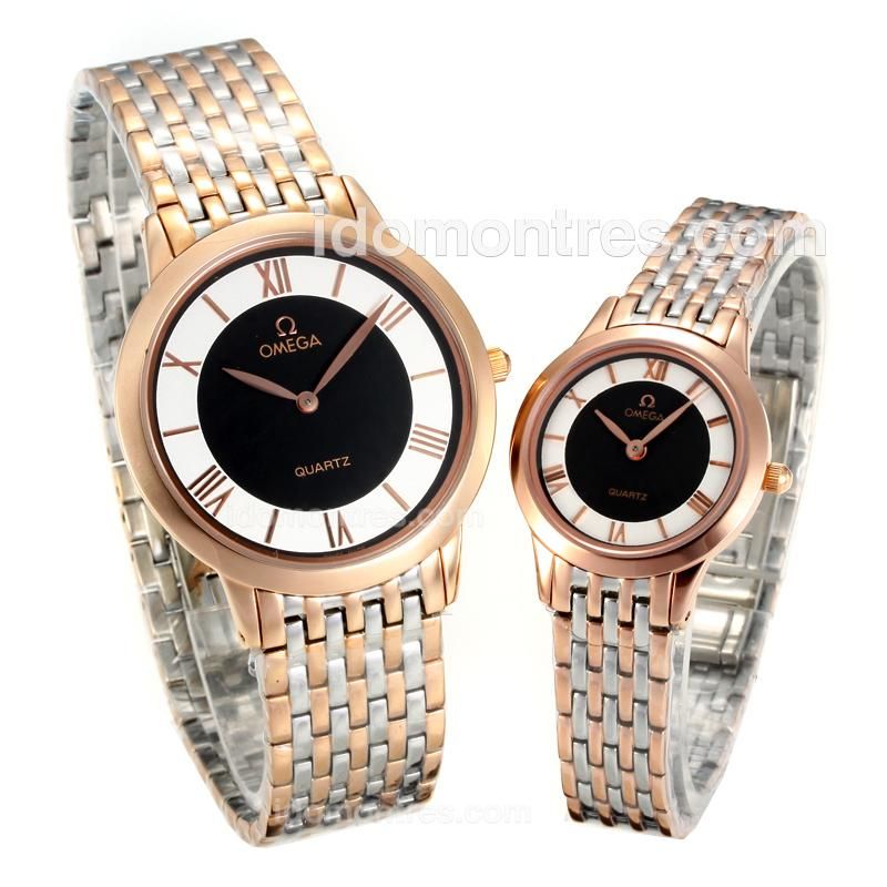 Omega Classic Tow Tone with Black Dial-Sapphire Glass-Couple Watch