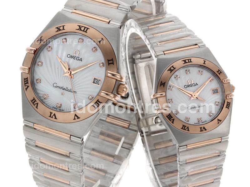 Omega Constellation Swiss ETA Movement Two Tone Diamond Markers with White Dial
