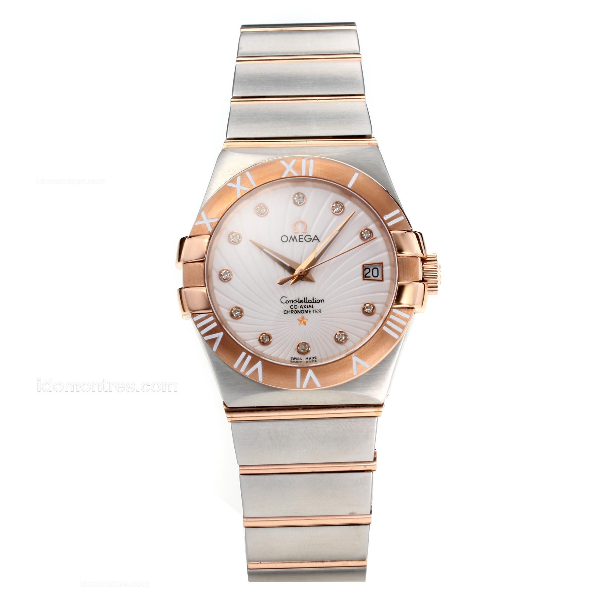 Omega Constellation Two Tone Roman Bezel with White Dial-Sapphire Glass