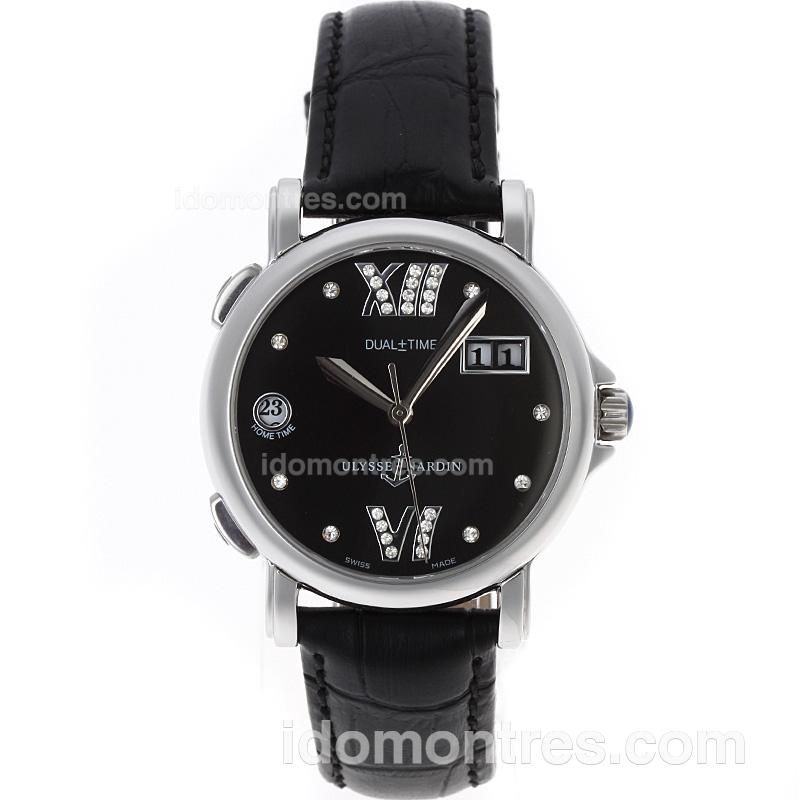 Ulysse Nardin Dual Time Automatic Diamond Markers with Black Dial-Leather Strap