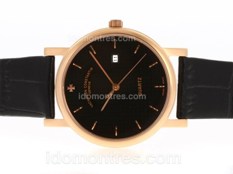 Vacheron Constantin Overseas Rose Gold Case with Black Dial and Leather Strap
