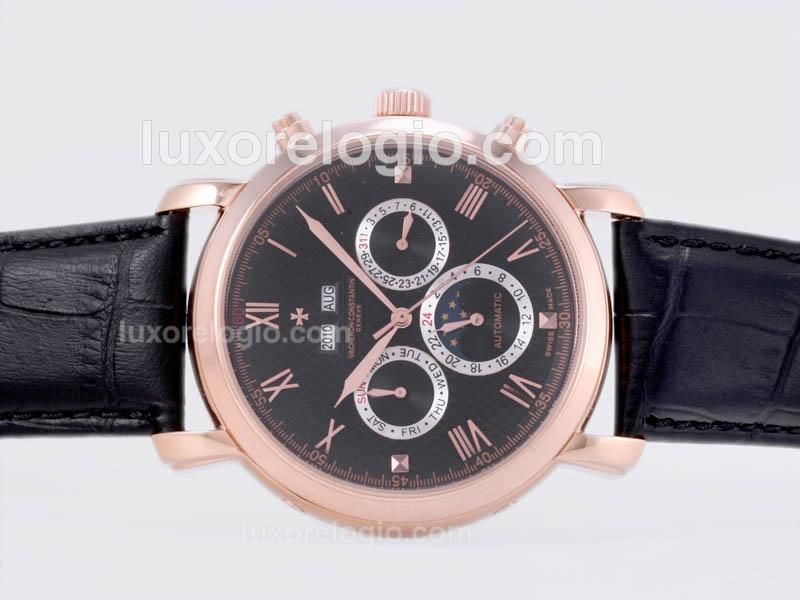 Vacheron Constantin Perpetual Calendar Automatic Rose Gold Case with Black Dial-Oversize New Version