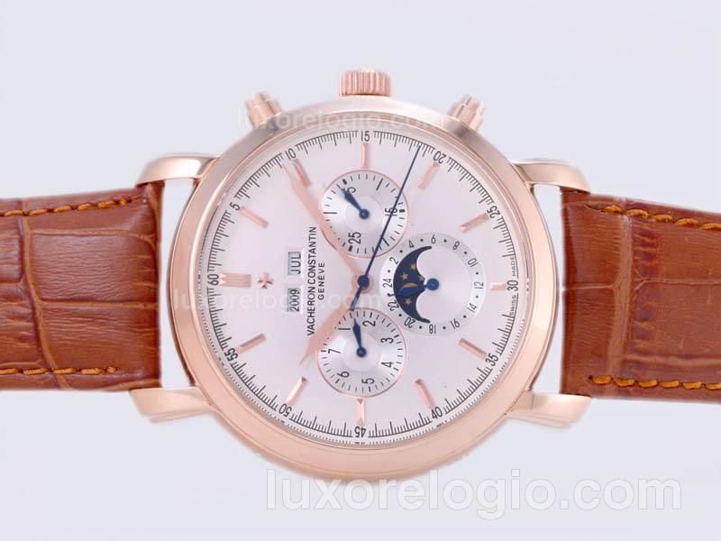 Vacheron Constantin Perpetual Calendar Automatic Rose Gold Case with White Dial-Oversize New Version