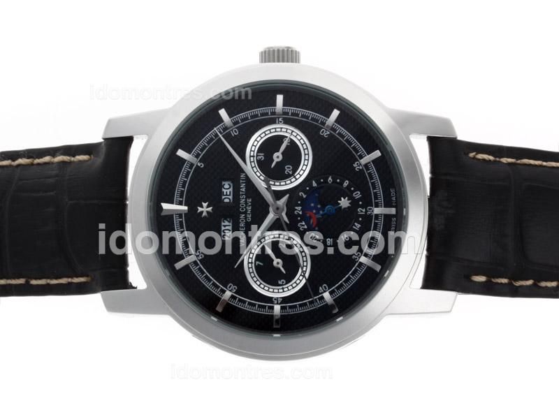 Vacheron Constantin Perpetual Calendar Moonphase Automatic with Black Dial-Leather Strap