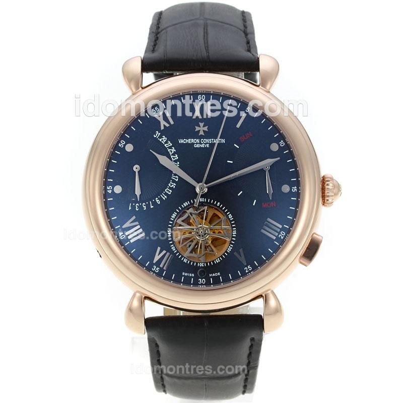 Vacheron Constantin Tourbillon Automatic Rose Gold Case with Black Dial-18K Plated Gold Movement