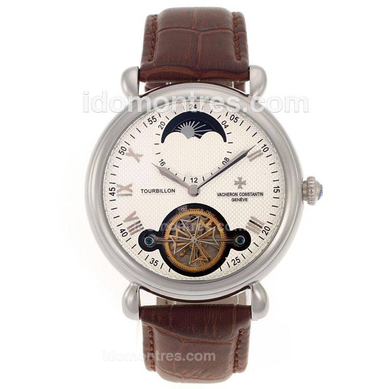 Vacheron Constantin Tourbillon Automatic with White Dial-Leather Strap