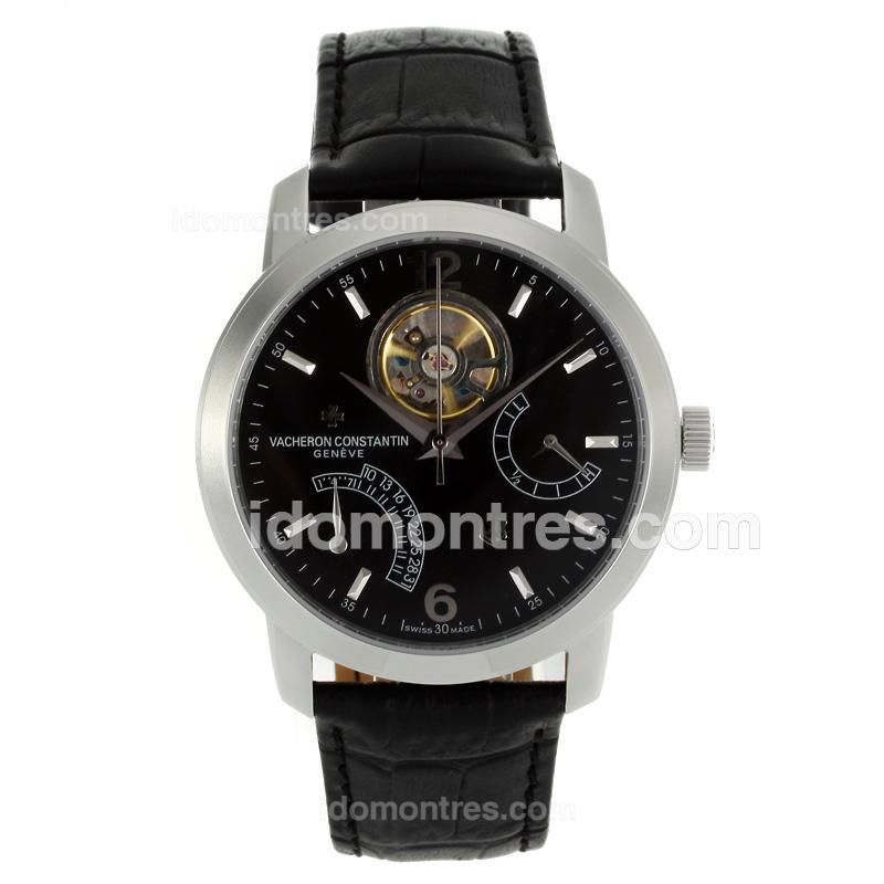 Vacheron Constantin Tourbillon Working Power Reserve Automatic with Black Dial-Leather Strap