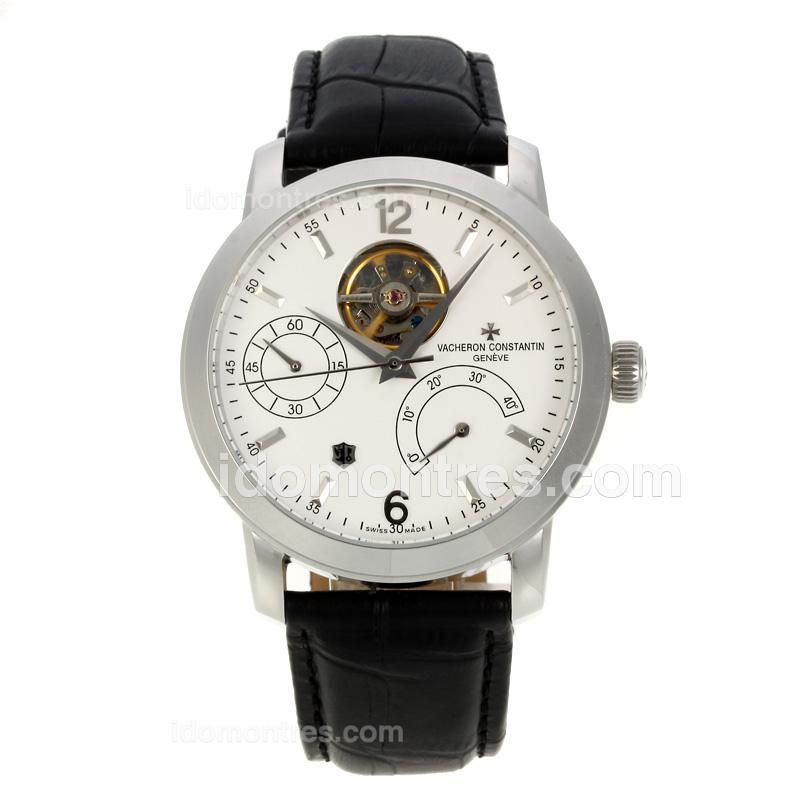 Vacheron Constantin Tourbillon Working Power Reserve Automatic with White Dial-Leather Strap