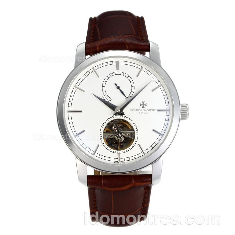 Vacheron Constantin Working Power Reserve Automatic Tourbillion with White Dial-Brown Leather Strap
