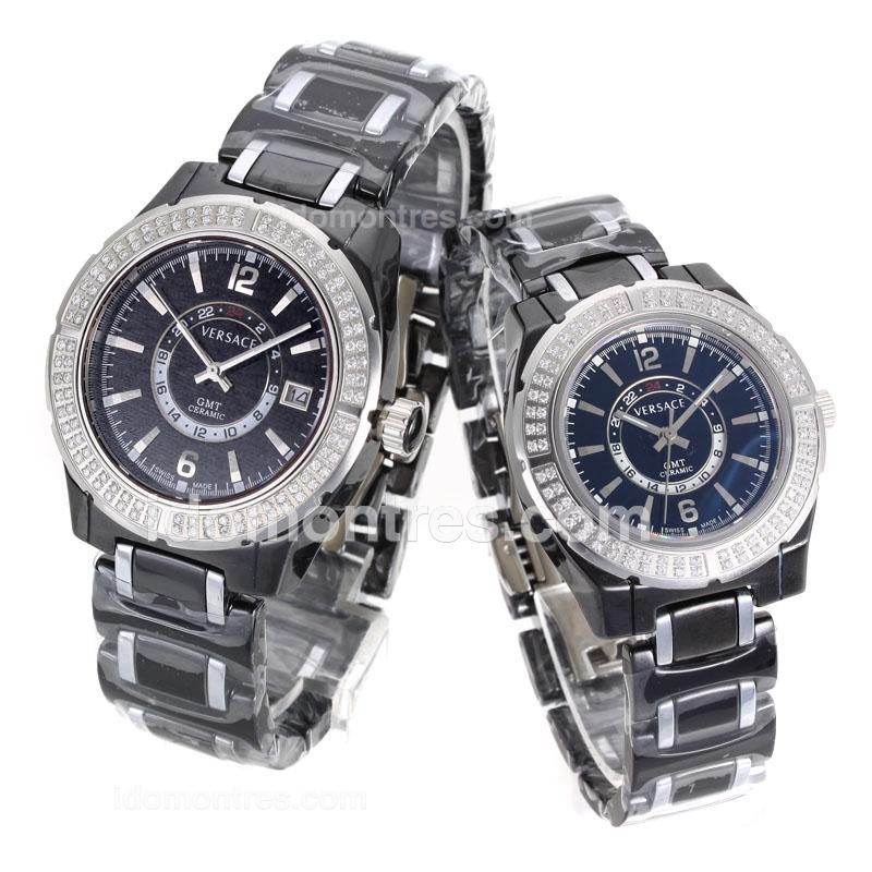 Versace Full Black Ceramic Diamond Bezel with Black Dial-Sapphire Glass