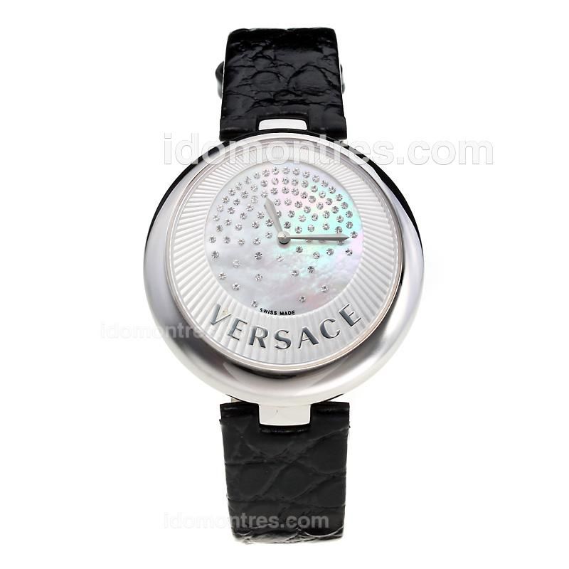 Versace Perpetuelle Swiss ETA Movement with Sunray Dial-Black Leather Strap-Sapphire Glass