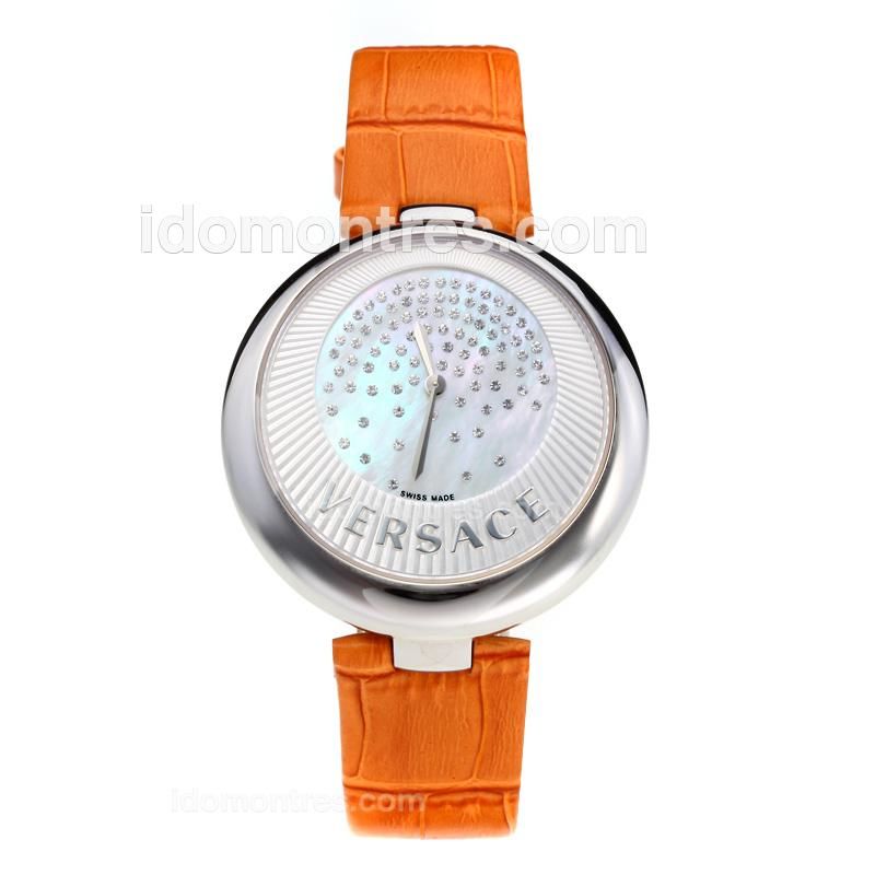 Versace Perpetuelle Swiss ETA Movement with Sunray Dial-Orange Leather Strap-Sapphire Glass