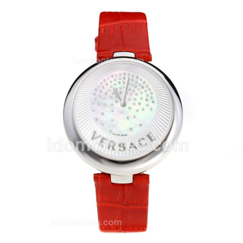 Versace Perpetuelle Swiss ETA Movement with Sunray Dial-Red Leather Strap-Sapphire Glass