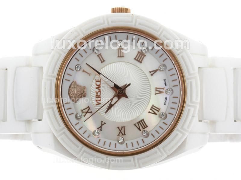 Versace White Ceramic Diamond Bezel with Rose Gold Markers