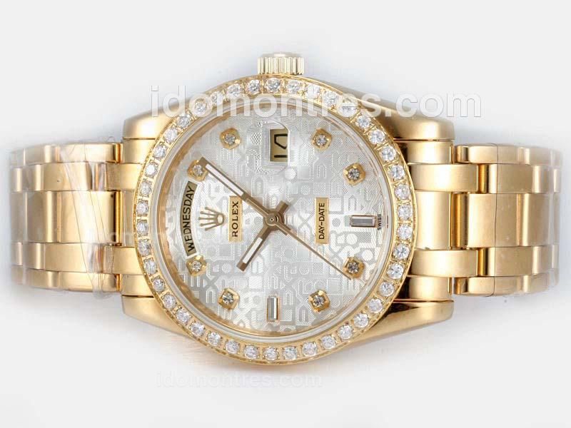 Rolex Masterpiece Automatic Full Gold Diamond Bezel and Marking with Silver Computer Dial