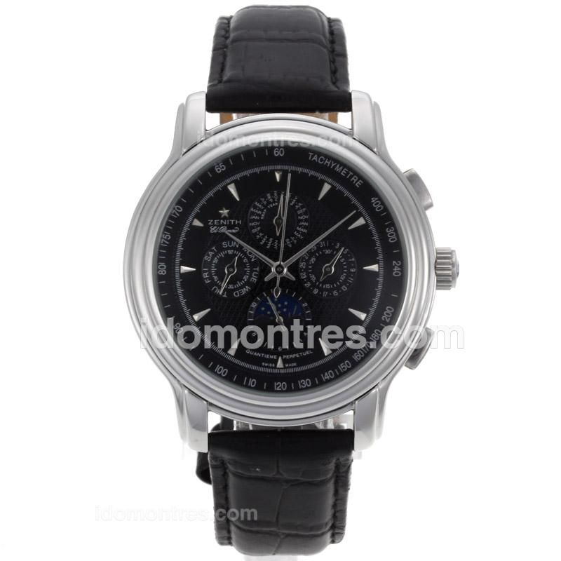 Zenith El Primero Chronomaster Moonphase Automatic with Black Dial-Leather Strap