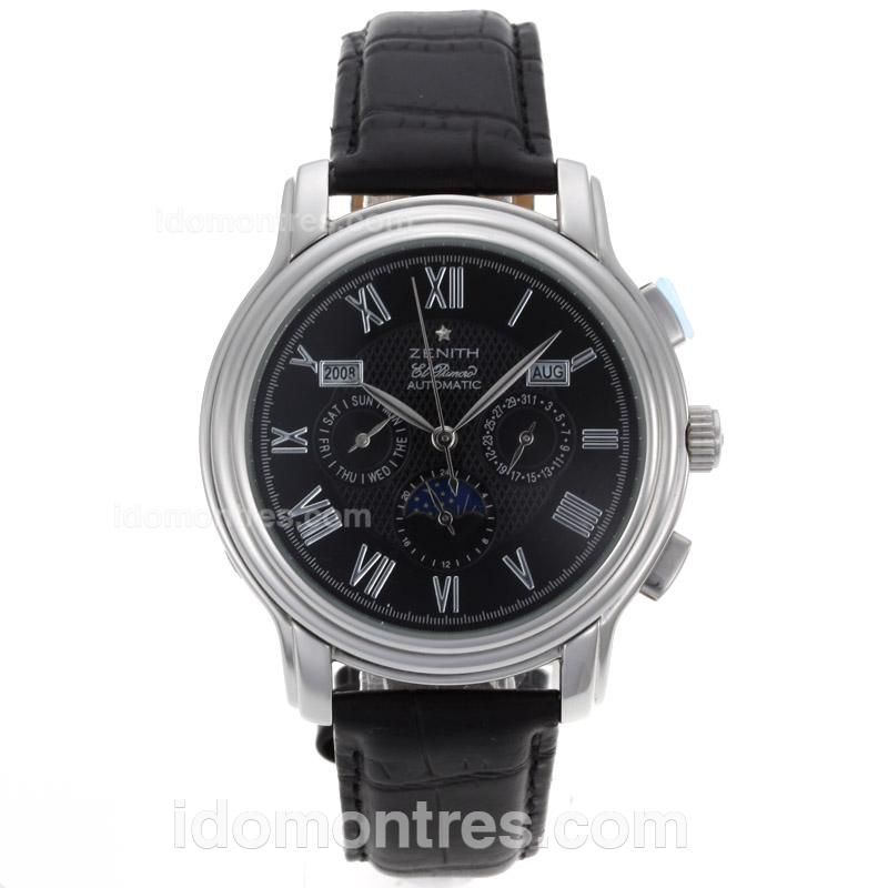 Zenith El Primero Chronomaster Moonphase Automatic with Black Dial-Leather Strap