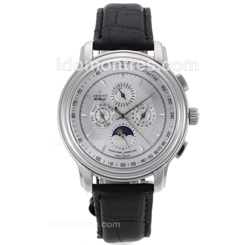 Zenith El Primero Chronomaster Moonphase Automatic with Silver Dial-Leather Strap
