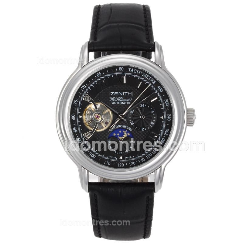 Zenith El Primero Chronomaster Tourbillon Automatic with Black Dial-Leather Strap