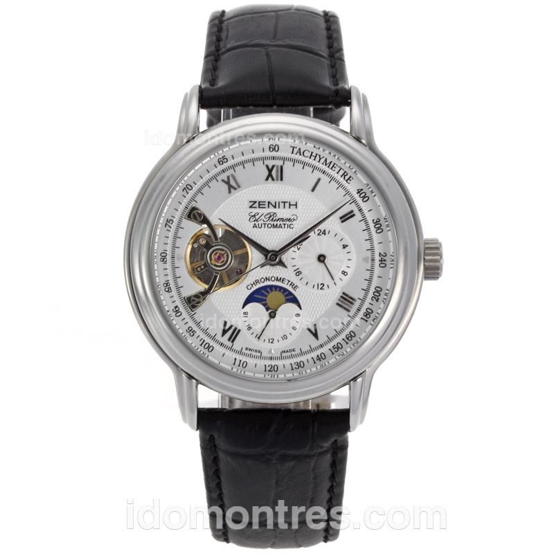 Zenith El Primero Chronomaster Tourbillon Automatic with White Dial-Leather Strap