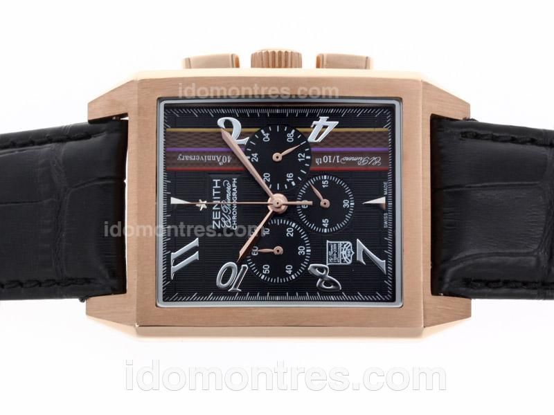 Zenith El Primero Chronomaster Working Chronograph Rose Gold Case with Black Dial-Leather Strap