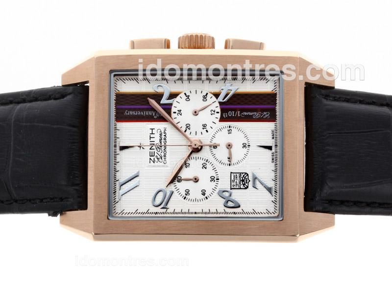 Zenith El Primero Chronomaster Working Chronograph Rose Gold Case with White Dial-Leather Strap
