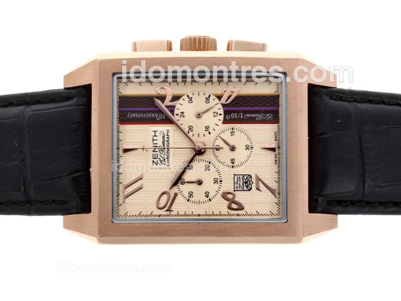 Zenith El Primero Chronomaster Working Chronograph Rose Gold Case with Champagne Dial-Leather Strap