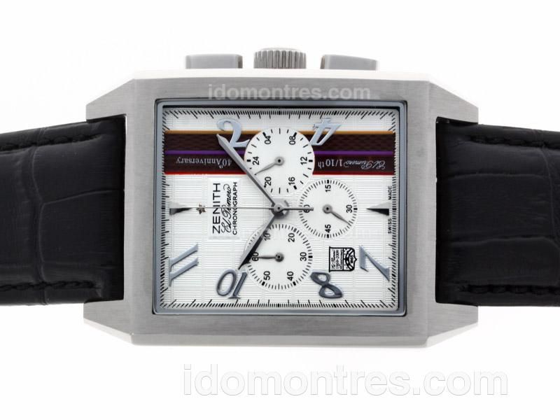 Zenith El Primero Chronomaster Working Chronograph with White Dial-Leather Strap