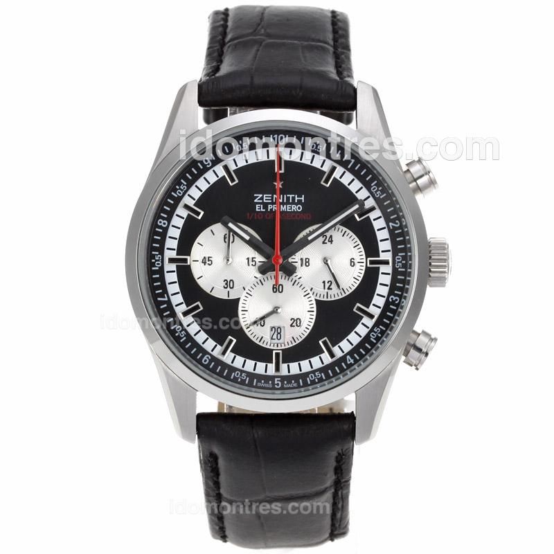 Zenith El Primero Fondroyante 1/10th of A Second Working Chronograph with Black Dial-Leather Strap