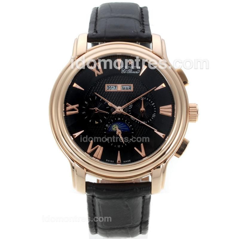 Zenith El Primero Perpetual Calendar Automatic Rose Gold Case with Black Dial-Leather Strap