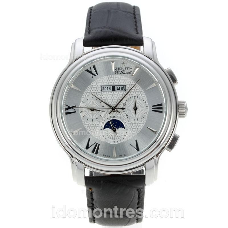Zenith El Primero Perpetual Calendar Automatic with Silver Dial-Leather Strap