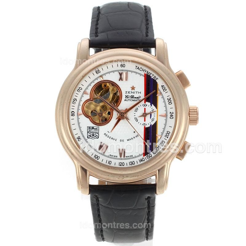 Zenith El Primero Port Royal 40th Anniversary Automatic Rose Gold Case with White Dial-18K Plated Gold Movement