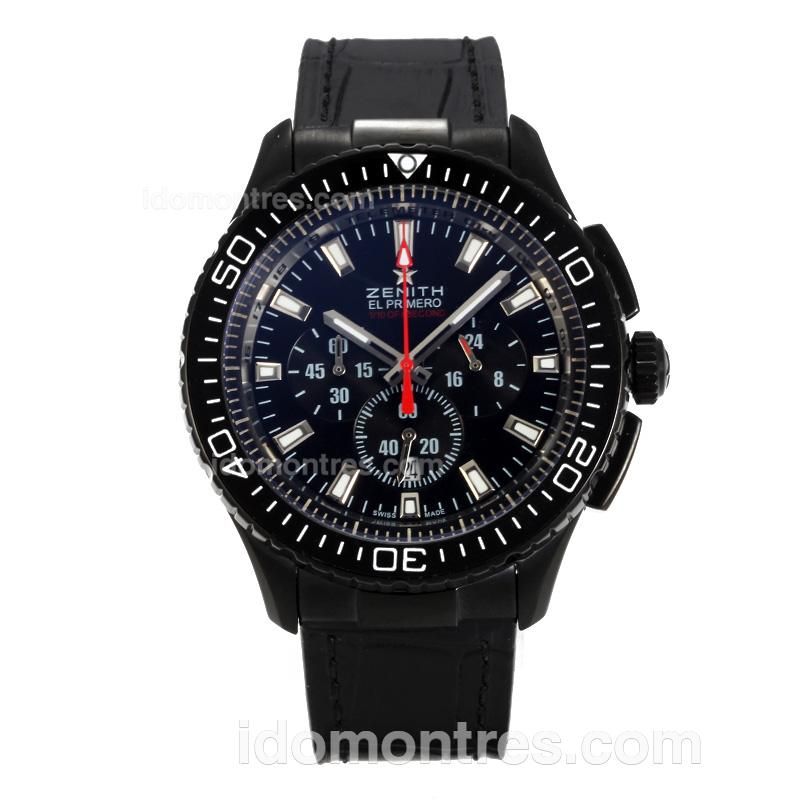Zenith El Primero Working Chronograph Full Black with Black Dial-Leather Strap