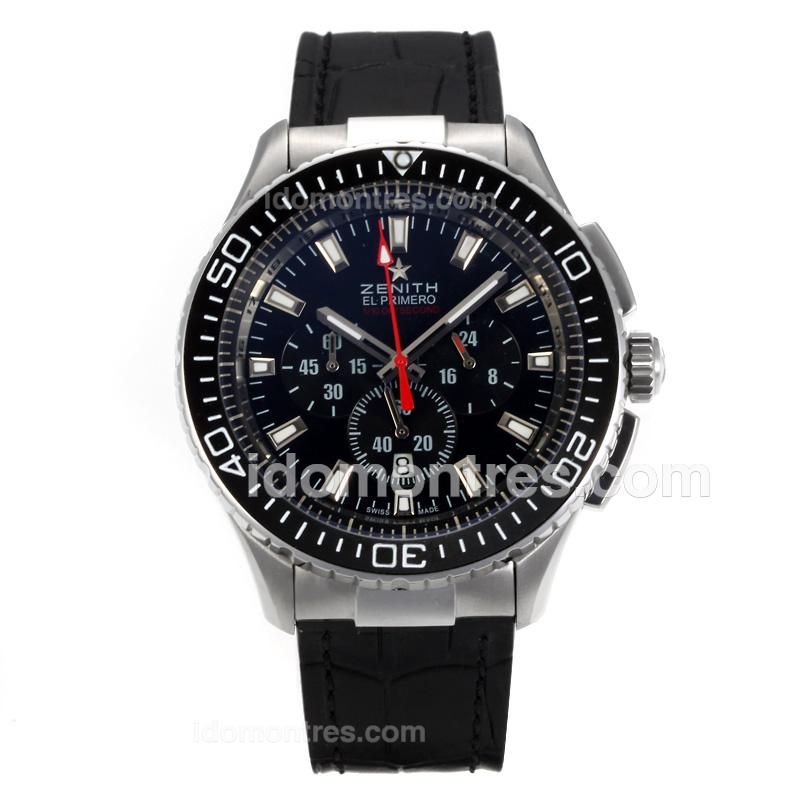 Zenith El Primero Working Chronograph with Black Dial-Leather Strap
