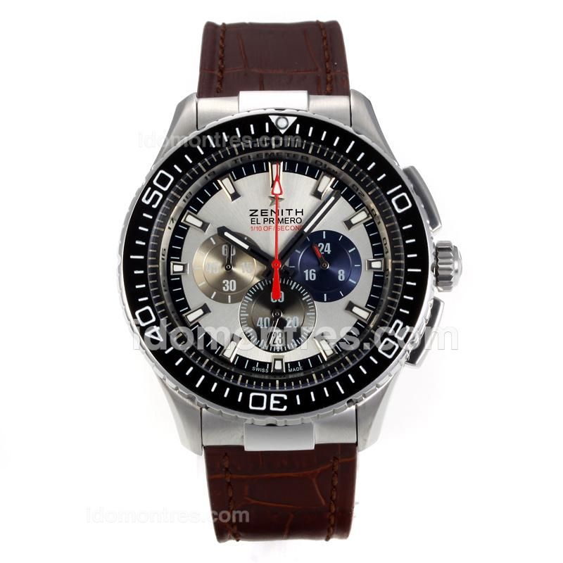 Zenith El Primero Working Chronograph with White Dial-Leather Strap