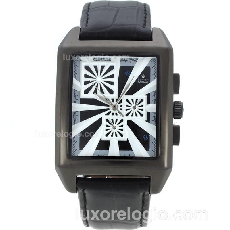 Zenith Grande Port Royal Automatic PVD Case with Black/White Dial-Leather Strap