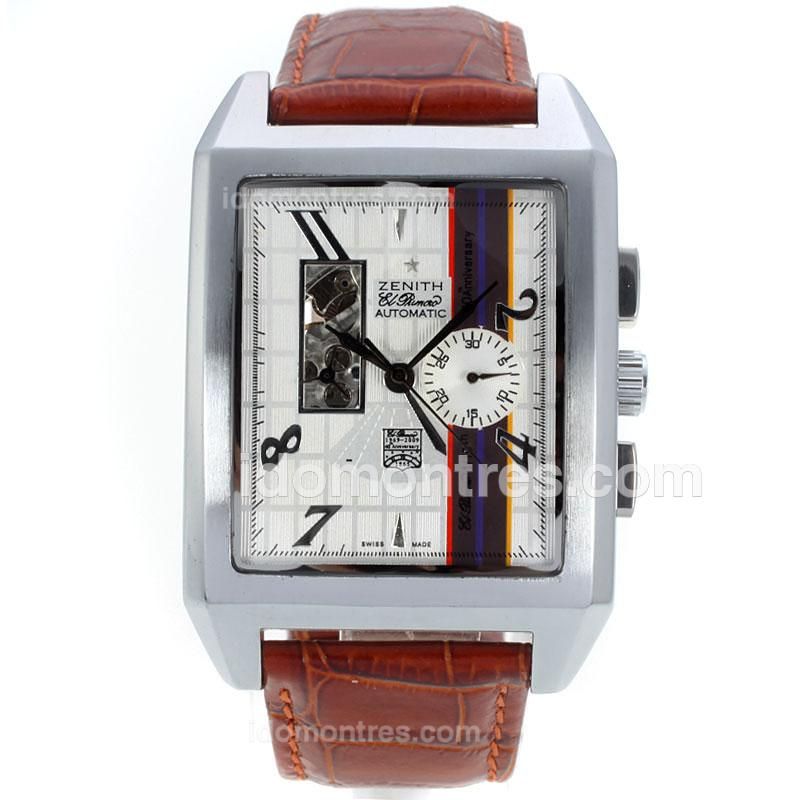 Zenith Grande Port Royal Open El Primero Automatic with White Dial-Brown Leather Strap