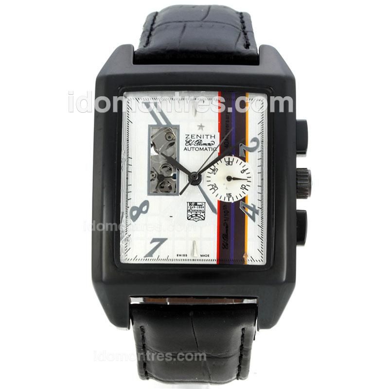 Zenith Grande Port Royal Open El Primero Automatic PVD Case with White Dial-Leather Strap