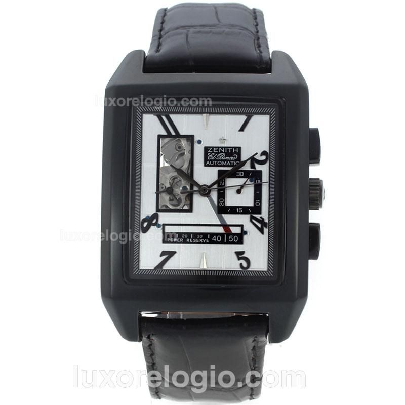 Zenith Grande Port Royal Open Mega Grande Date Automatic PVD Case with White Dial-Leather Strap