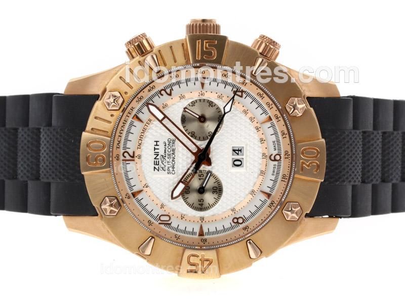 Zenith Split-Second Automatic Rose Gold Case with White Dial-Rubber Strap
