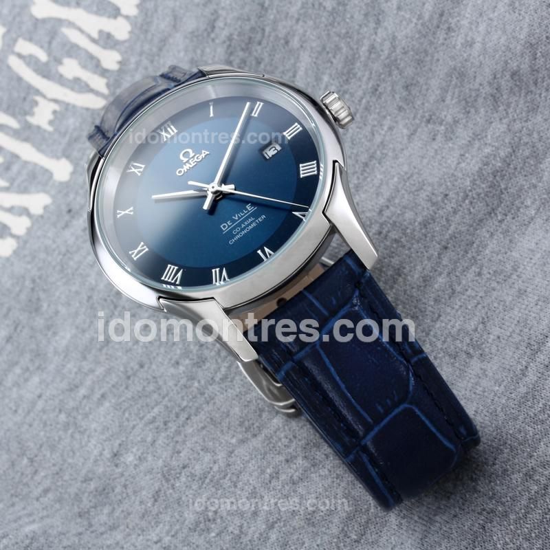 Omega De Ville with Blue Dial & Leather Strap(Gift Box is Included)