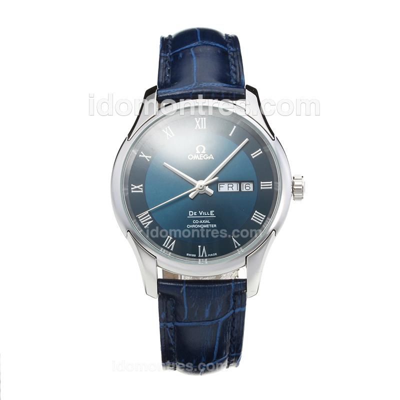 Omega De Ville with Blue Dial-Leather Strap