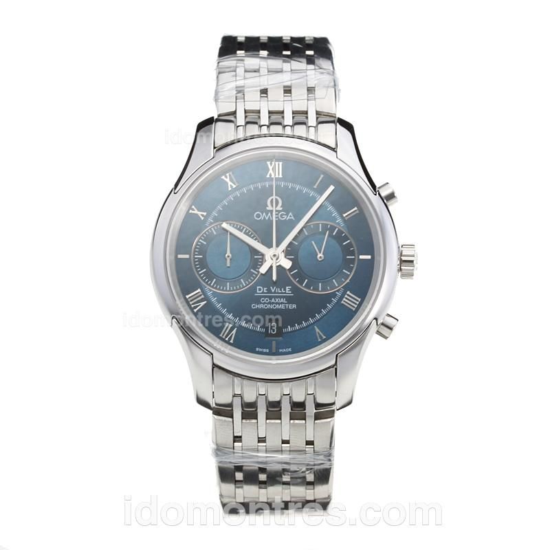Omega De Ville Working Chronograph with Blue Dial S/S-Sapphire Glass