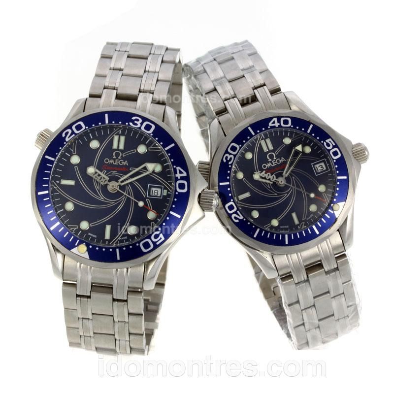 Omega Seamaster Automatic Blue Bezel with Black Dial S/S-Couple Watch