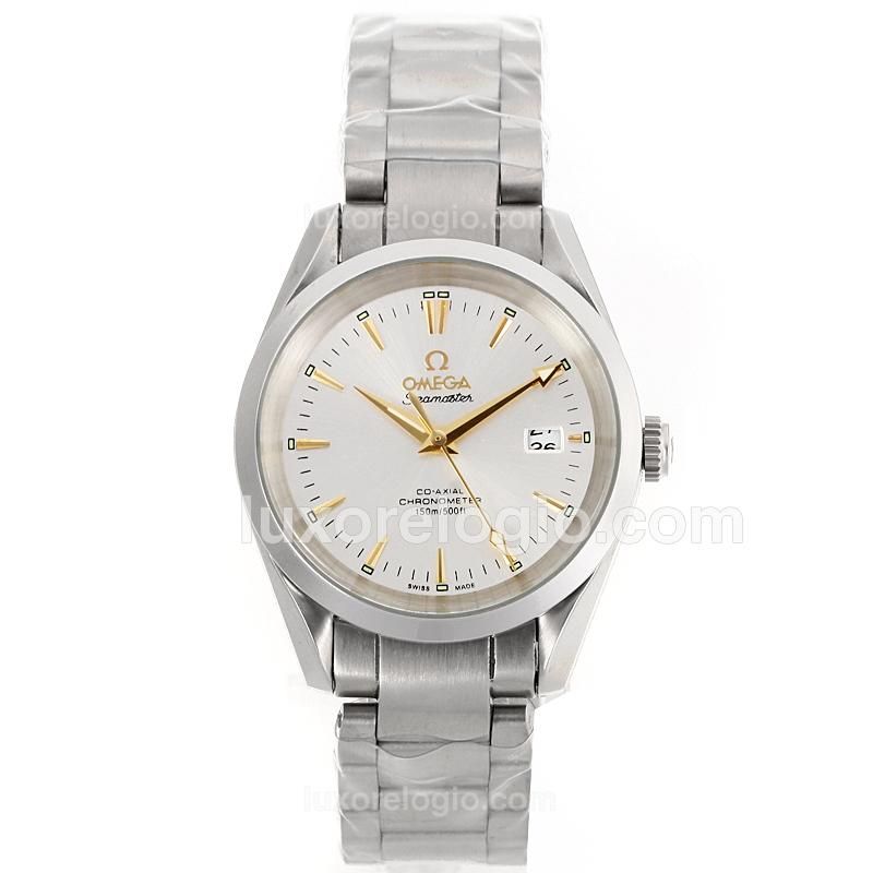 Omega Seamaster Automatic Glod Stick Marking with White Dial S/S
