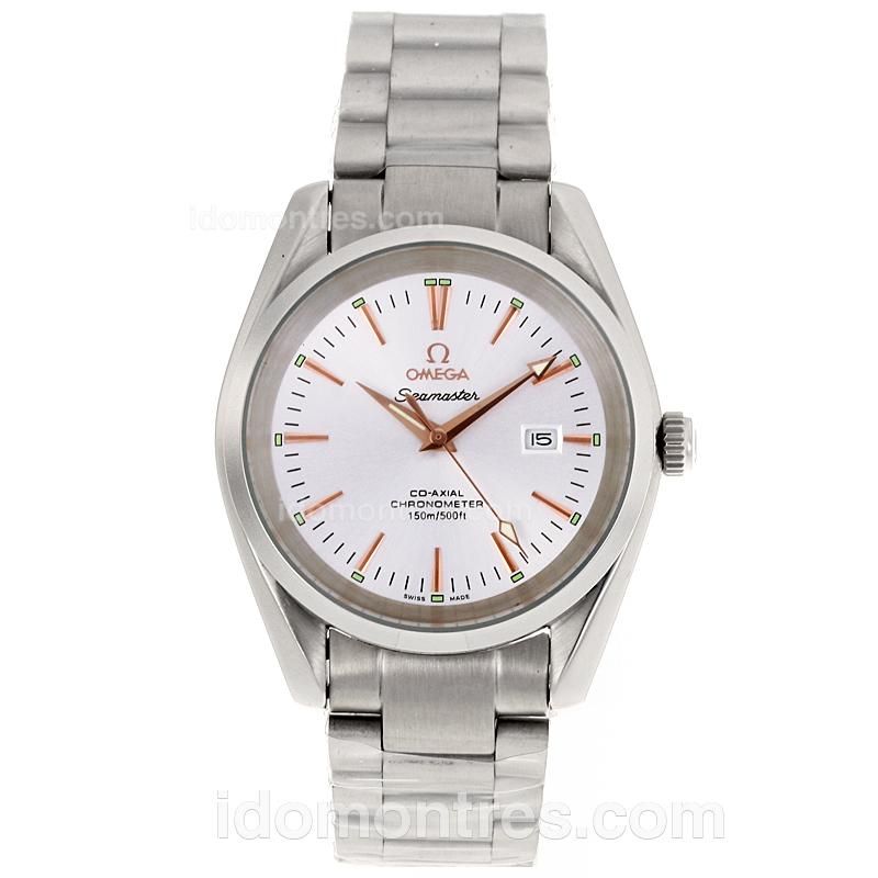 Omega Seamaster Automatic Rose Glod Stick Markers with White Dial S/S