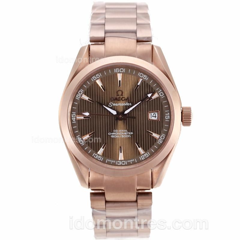 Omega Seamaster Co-Axial Swiss ETA 2836 Movement Full Rose Gold with Brown Dial