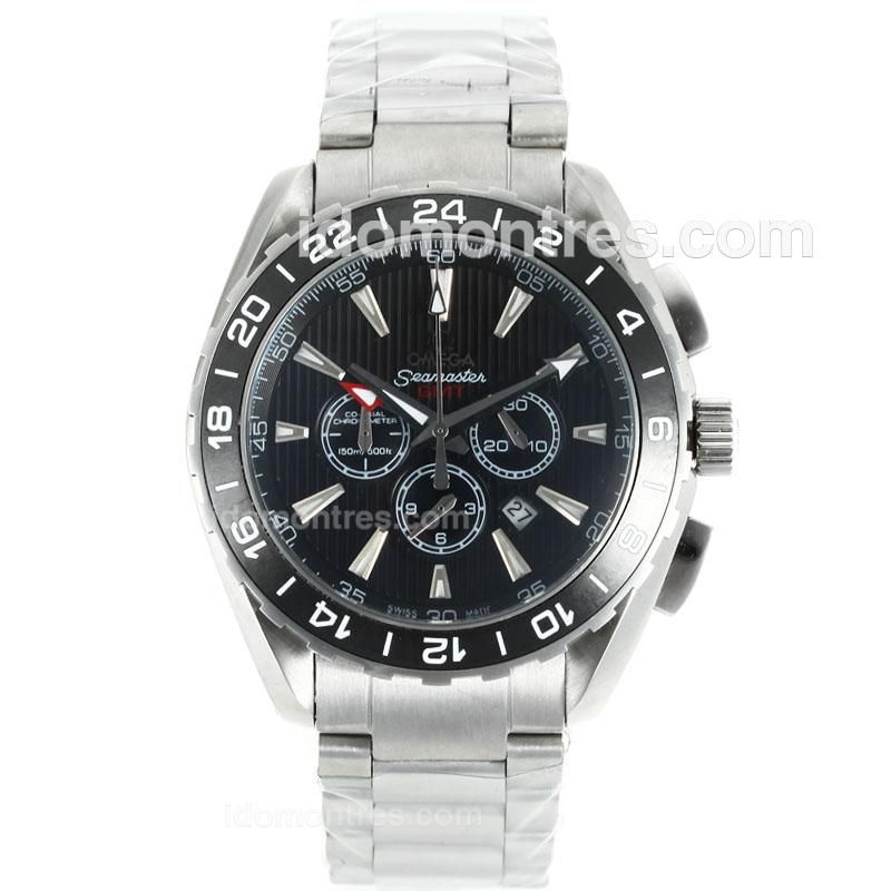 Omega Seamaster GMT Working Chronograph Black Ceramic Bezel with Black Dial