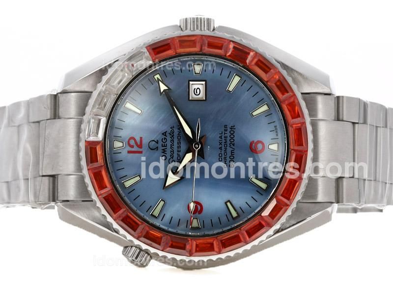Omega Seamaster Planet Ocean Automatic Blue MOP Dial with CZ Diamond Bezel