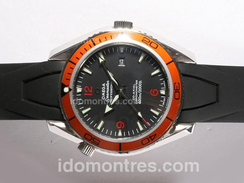 Omega Seamaster Planet Ocean Automatic Black Dial with Orange Bezel-Rubber Strap